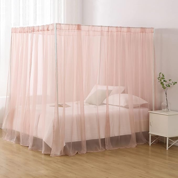 Canopy Bed Curtains for Queen Bed, Princess Bed Canopy for Girls Room, Canopy Bed Scarf Adults (Dust Pink)