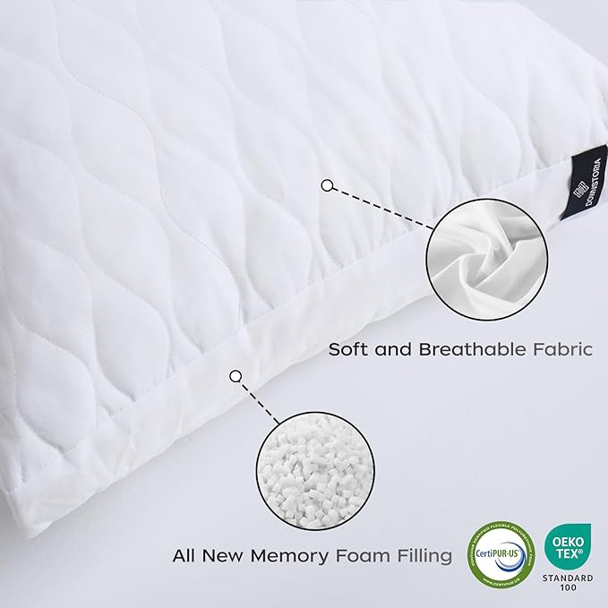 Memory Foam Body Pillow, Fluffy Full Body Pillows for Adults, Quilted Large Long Bed Pillow Insert for Sleeping, Firm & Supportive (20x54 inch, White)