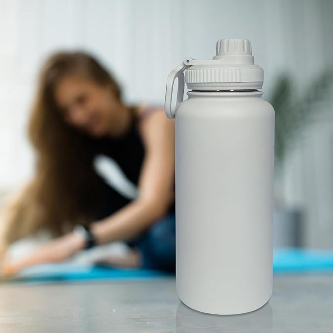 32oz Insulated Water Bottle ，Stainless Steel Sports Water Cup Flask with 2 Lids, Wide Mouth Travel Thermal Mug,Outdoor Sports Bottle（white）