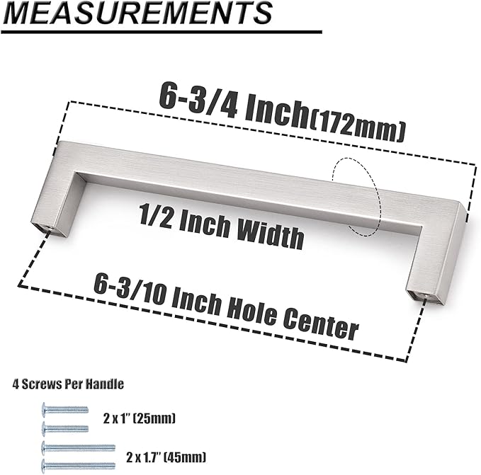 Probrico 10 Pack Kitchen Furniture Hardware Cupboard Drawer Door Cabinet Pulls and Knobs Stainless Steel T Bar Modern Contempory Style, 6-3/10" Hole Centers