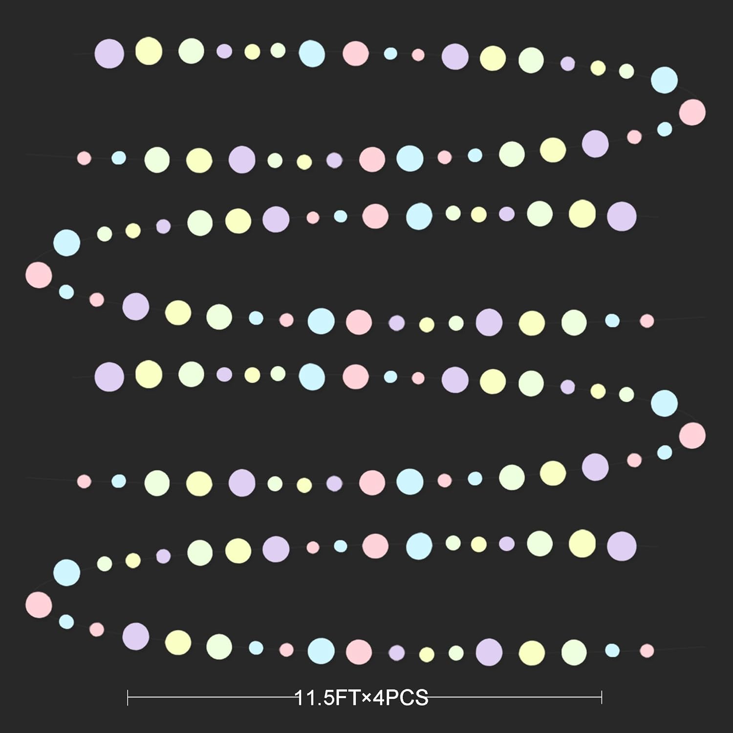 Pastel Party Decorations Blue Purple Pink Yellow Green Circle Dots Garland Hanging Paper Polka Dot Streamer for Birthday Baby Shower Wedding Bridal Shower Macaron Spring Easter Party Supplies