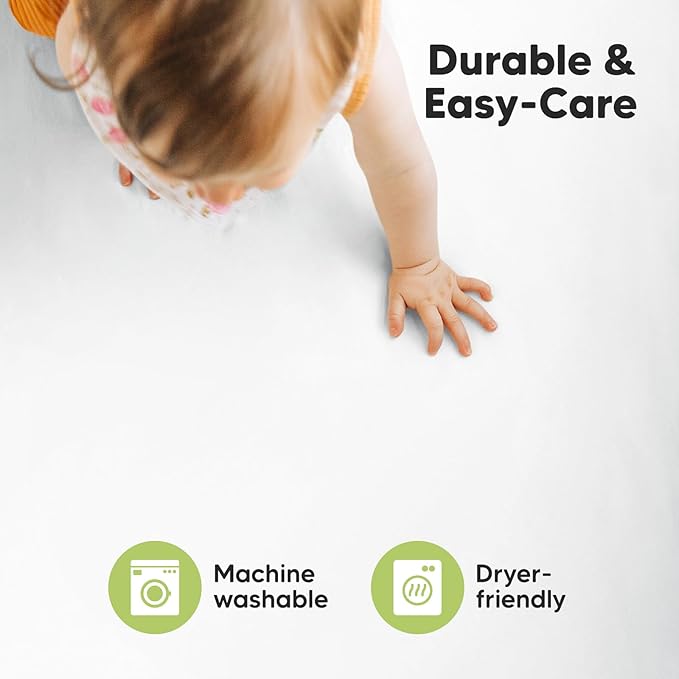 2-Pack Mini Crib Sheets Fitted, Pack and Play Sheets - Organic Cotton Pack N Play Sheets for Pack and Play Mattress, Playard Baby Crib Sheets, Jersey Crib Sheets Neutral for Boys,Girls (Soft White)