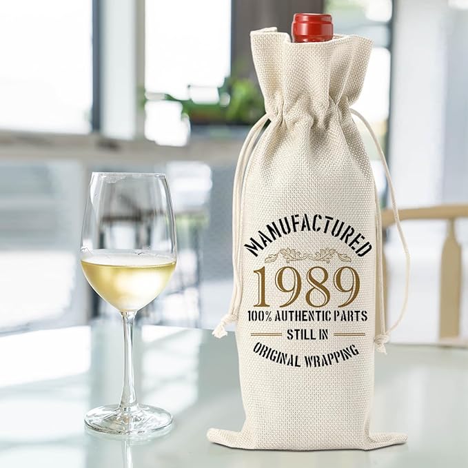 35th Birthday Decorations for Women,Vintage 35th Birthday Gifts for Women, 35 Year Old Gift Ideas for Mom Wife Him Her Friends, Happy 1989 35th Birthday Anniversary Wine Bag?Wine Gifts Wine Gift Bag