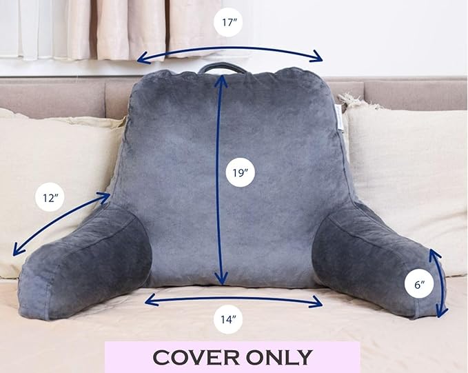 ComfortSpa Reading Pillow Replacement Cover for 19 inch Back Rest Pillow, Polyester Velour Machine Wash and Dry (Navy Blue)