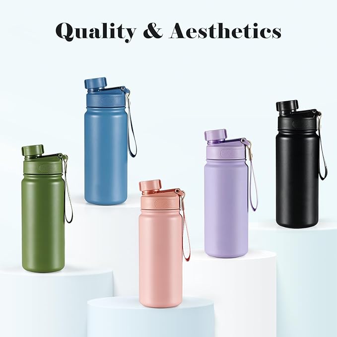 25 oz gym water bottle with straw, leak proof - men's/women's sports metal water bottle - double vacuum insulated stainless steel water bottle for gym, outdoors or traveling