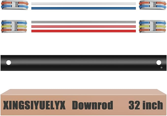 32" Ceiling Fan Downrod, 【1 Outside Diameter】 Black Extended Downrod, including 4 Wire Connectors and 5 Extension Wires (No Threads)