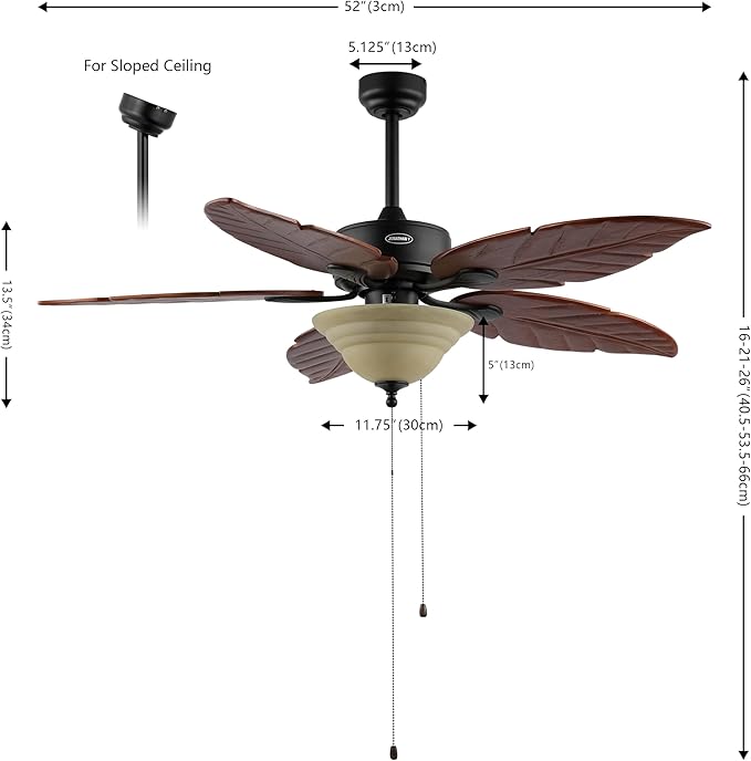 JONATHAN Y JYL9720B Poinciana 52" 3-Light Coastal Bohemian Iron/Wood Palm Leaf LED Ceiling Fan with Pull Chain Rustic, Eclectic, Transitional, Office, Living Room, Dining Room, Bedroom, Dark Brown