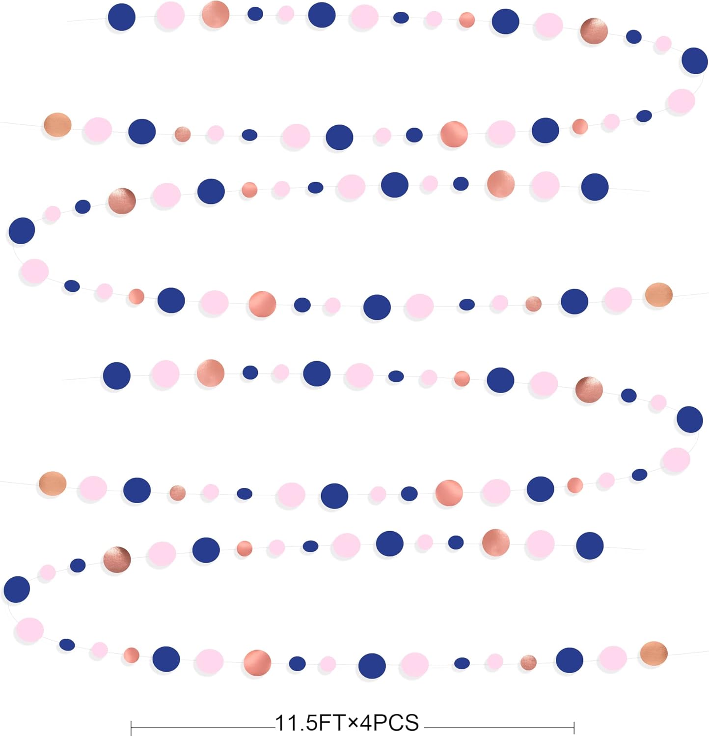 46Ft Navy Blue Blush Circle Dot Garland Royal Blue Pink Rose Gold Hanging Paper Polka Dot Streamer for Gender Reveal Baby Shower Birthday Engagement Wedding Bridal Shower Anniversary Party Decorations