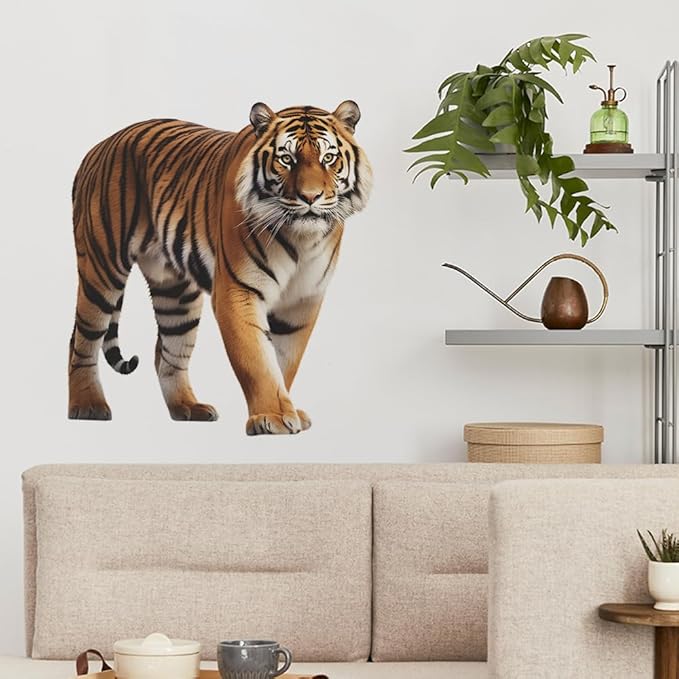 3D Lifelike Tiger Wall Decal Removable Tiger Animal Wall Stickers Peel and Stick Removable Animal Wall Art Sticker for Living Room Kids Bedroom Classroom Nursery Decor