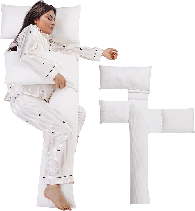 BALAPET Body Pillows for Side Sleeper with Arm Hole, Contour Full Body Pillow for Adults Pregnancy Maternity, Fluffy Hugging Body Pillow for Side Pillow, White Curved Shaped Pillow