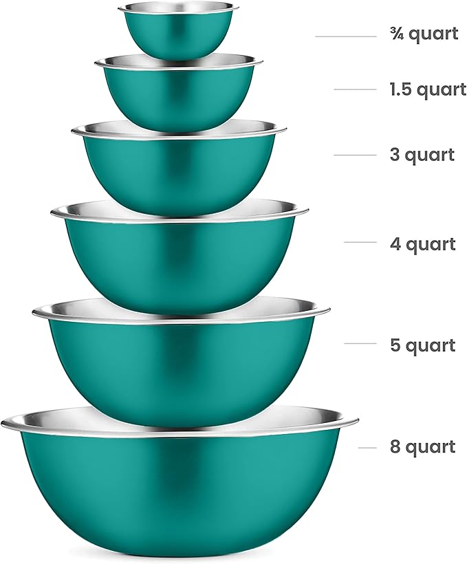 FineDine Stainless Steel Dishware Bowls - Easy To Clean, Nesting Bowls for Space Saving Storage, Great for Cooking, Baking, Prepping, 8 Quarts