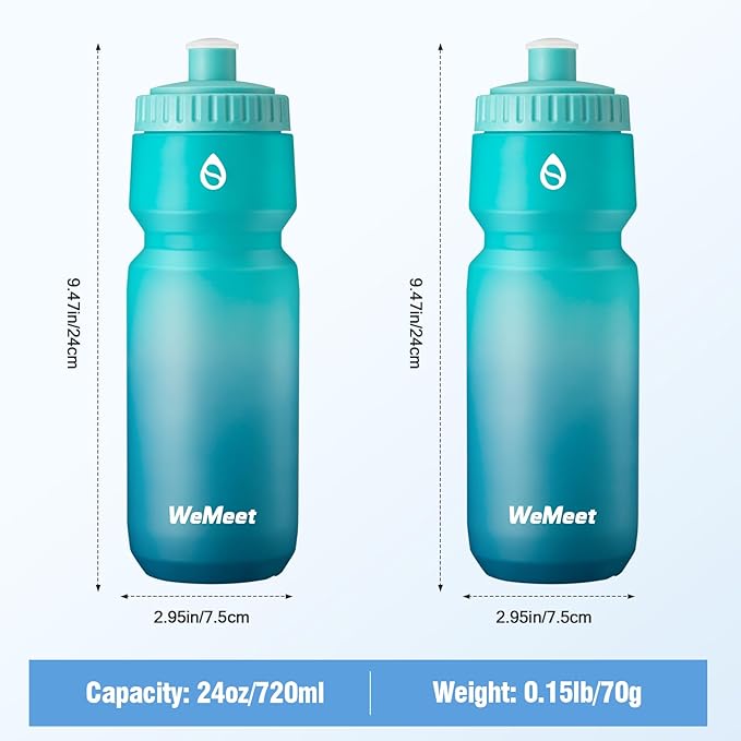 2-Pack Cycling & Sports Water Bottle, BPA Free, Bicycle Squeeze Water Bottle, Mountain Bike Water Bottle with Capacity Scale, for Cycling, Fitness, Camping, Hiking (Green Blue, 24oz)