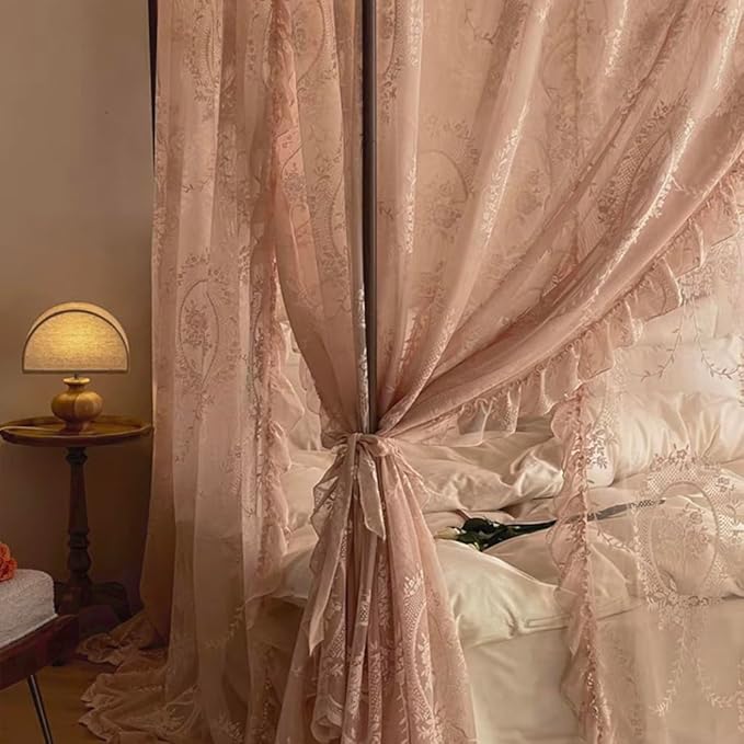 Elegant Lace Princess 4 Corner Post Mosquito Net Romantic for Girls Women Bed Curtain Canopy for Adult Wedding Bedroom Kids Rooms Decoration (Color-B, Queen)