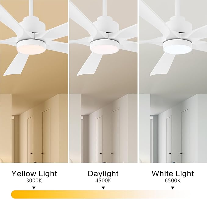 60" Modern Ceiling Fan with Lights and Remote Control, 5 Solid Wood Blades 6-Speed Noiseless Reversible DC Motor, Ceiling Fan for Bedroom Dinning Living Room, White