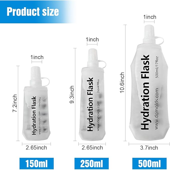 250ML Soft Flask, Running Water Bottle Foldable TPU Hydration Flask for Running Hydration Pack Cycling Hiking Marathon, Clear Pack of 2