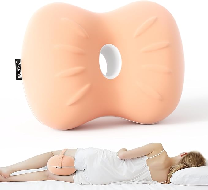Knee Pillows for Knee Pain, Hip Pain - Cooling Side Sleeper Pillow Between Legs - Memory Foam Knee Pillow for Side Sleeping - Small Knee Pillow with Strap for Side Sleepers (Peach)