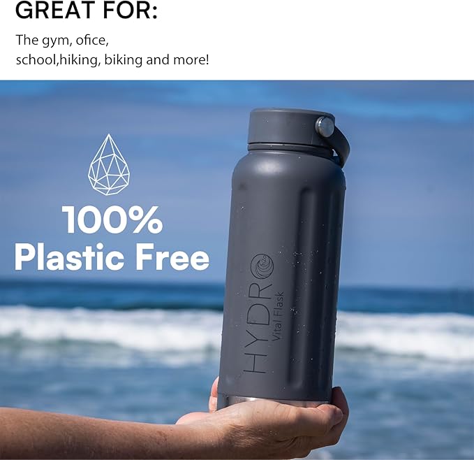 32 oz Insulated Water Bottles with Handle, Stainless Steel Water Bottle, Leak Proof Metal Water Bottle, Resuable Thermos BPA Free Flask, Gray 25oz | 32oz