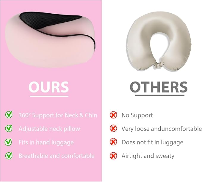 Travel Pillow, Neck Pillow, Neck Pillow for Traveling, 360° Travel Neck Pillows for Airplanes, Memory Foam Airplane Pillow, Soft Airplane Neck Pillow Stowable U-Shaped Pillow (Pink)