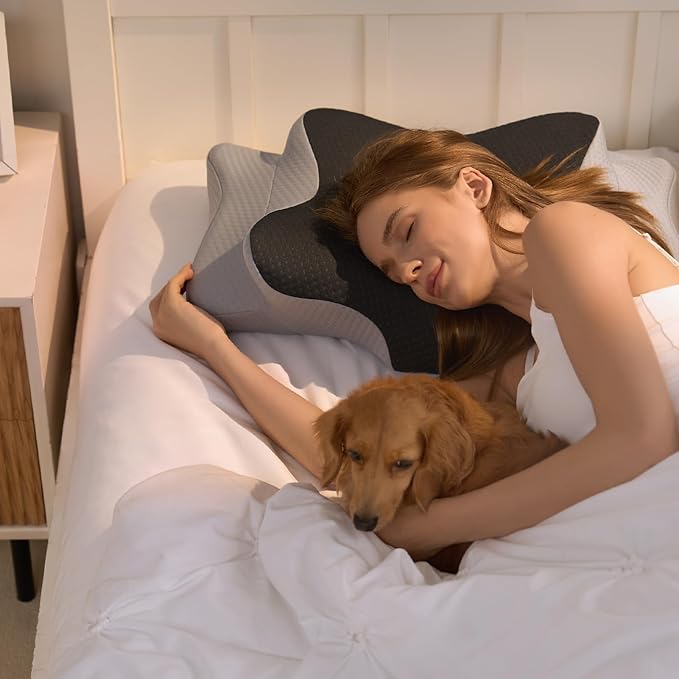 Hansleep Adjustable Cervical Pillow for Neck Pain, Ergonomic Memory Foam Neck Pillow for Sleeping with Breathable Pillowcase, Orthopedic Contour Neck Pillow for Side Back Stomach Sleeper, Grey