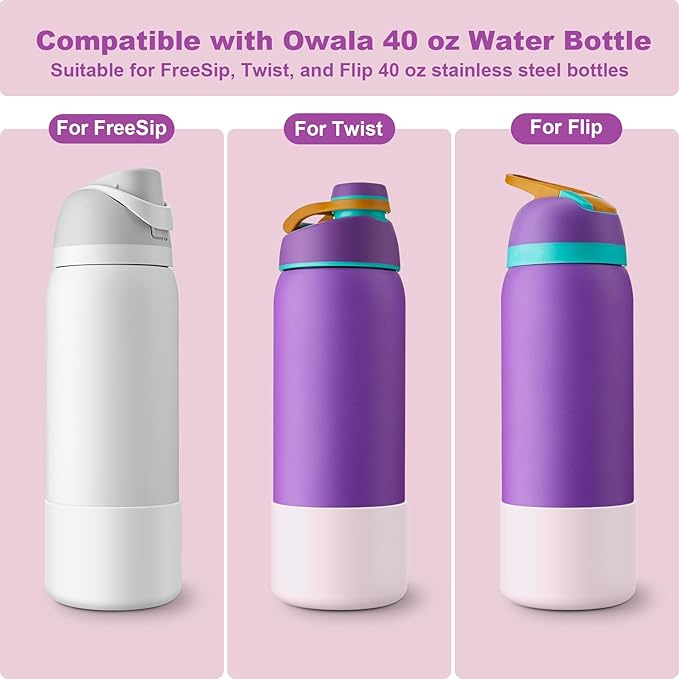 2PCS Silicone Water Bottle Boot for Owala 24oz 32oz 40oz, Anti-Slip Protective Sleeve Bottom Bumper Protector for FreeSip, Twist, and Flip Stainless Steel Water Bottles