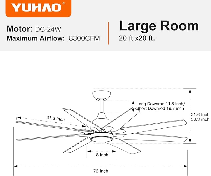 NicBex Ceiling Fan 72 Inch Indoor Modern Ceiling Fans with Integrated LED Light and Remote Control Wood Ceiling Fan with 8 Blades for Living Room, Bedroom, Antique Black