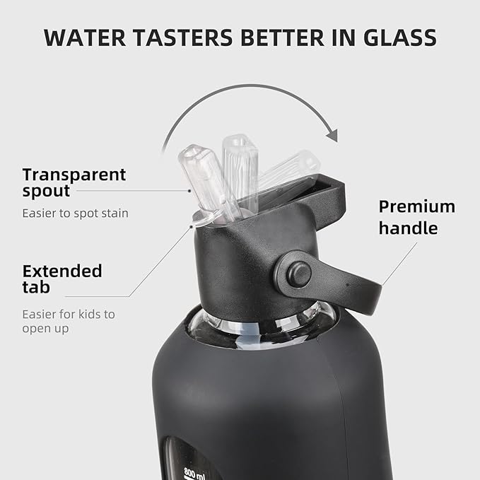 20 oz Glass Water Bottles with Straw Borosilicate Glass Water Bottle with Time Marker Motivational Water Bottles with Silicone Sleeve Leak Proof Reusable BPA Free