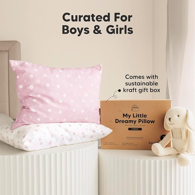 2-Pack Toddler Pillow - Soft Organic Cotton Toddler Pillows for Sleeping - 13X18 Small Pillow for Kids - Kids Pillows for Sleeping - Kids Pillow for Travel, School, Nap, Age 2 to 5 (Daisy)