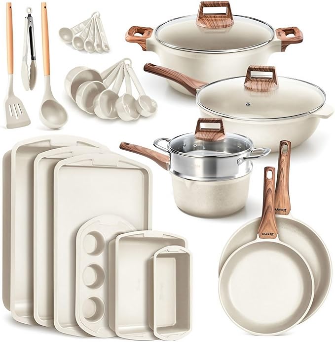 Bakken-Swiss 20-Piece Kitchen Cookware Set – Granite Non-Stick – Eco-Friendly – for All Stoves & Oven-Safe