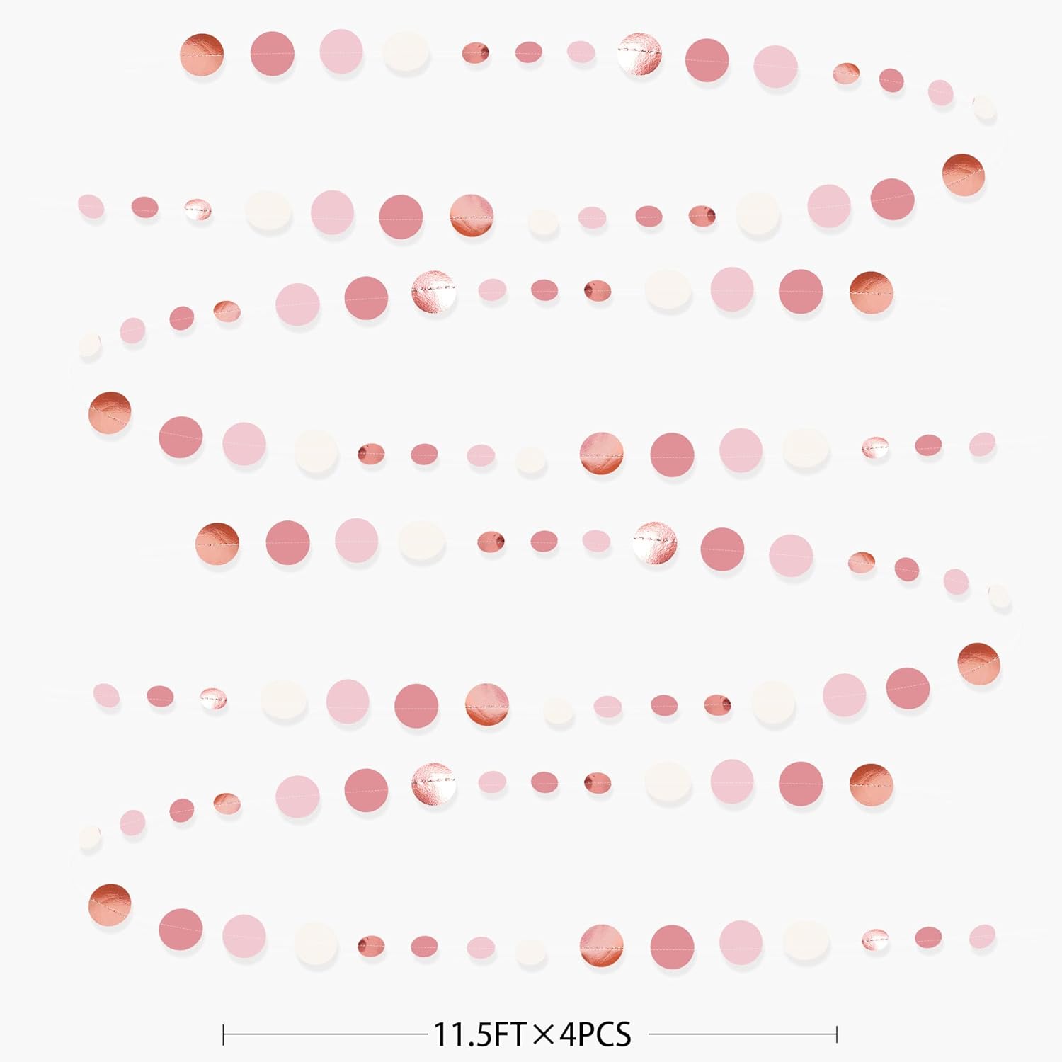 Rose Gold Party Decorations Dusty Pink Circle Dots Garland Blush Pink Hanging Paper Polka Dot Streamer for Birthday Wedding Bridal Shower Bachelorette Engagement Baby Shower Anniversary Party Supplies