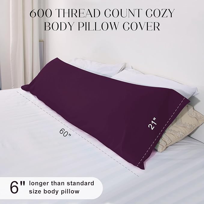 Soft Body Pillow Covers 60 x 21 Inch, WINKAURA Premium Long Pillow Case for Bed Fits 54x20 Pillow, Envelope Closure Stylish Wrinkle and Stain Resistant,Darkpurple
