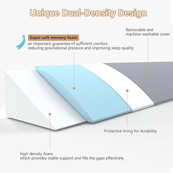 Vekkia Dual Density Bed Wedge Pillow/Mattress Gap Filler/Headboard Pillow/Pillow Wedge for Headboard Gap/Bed Gap Filler,Close Gap(0-6") Between Your Mattress and Headboard,Gray(Queen)