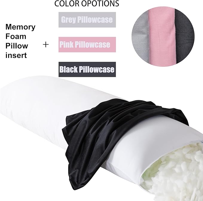 Pink Body Pillow for Adults Shredded Memory Foam Long Pillow for Sleeping Firm Hug Pillows Removable Cover for Side and Back Sleepers Full Pillow with Pink Pillowcase