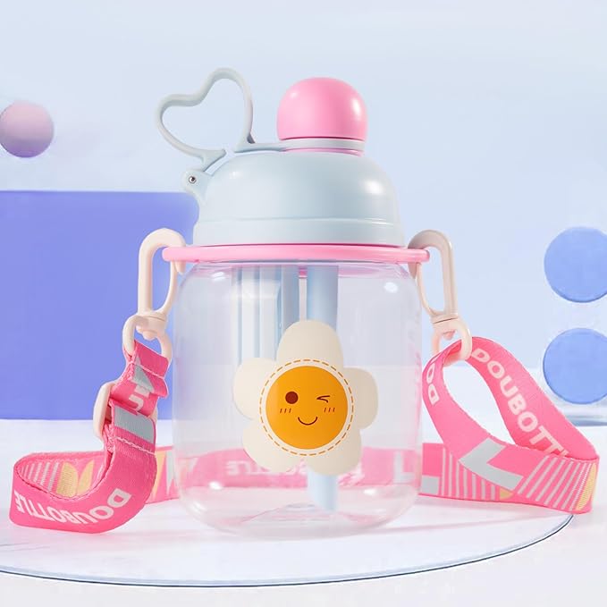 27oz Toddler Water Bottle, Tritan Sports Water Bottle with Straw, Plastic Water Bottle with Soft Strap, Kids Water Bottle for School, Includes Fruit Infuser Strainer, Leak-Proof, BPA Free, Blue