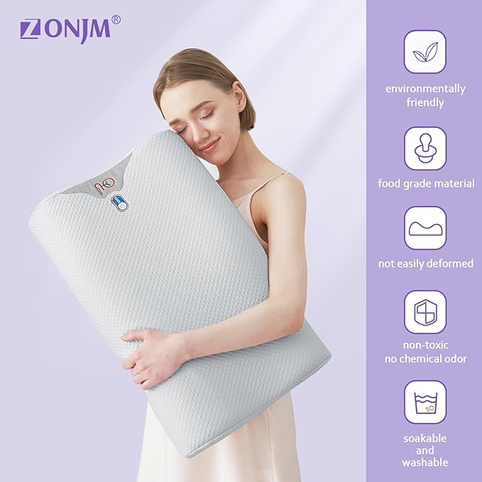 Silicone Cervical Pillow for Pain Relief, Shoulder & Neck Support Machine Washable Silicone Neck Pillow with Cool Silk Breathable Pillowcase, Ergonomic Pillow for Side, Back, Stomach Sleepers