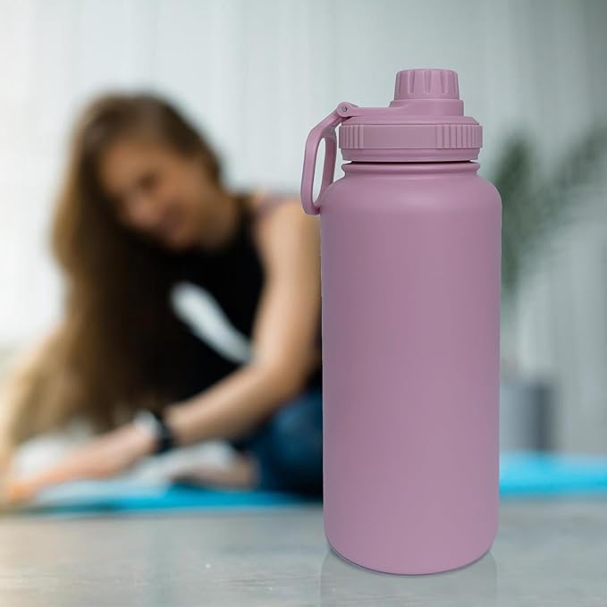 32oz Insulated Water Bottle ，Stainless Steel Sports Water Cup Flask with 2 Lids, Wide Mouth Travel Thermal Mug,Outdoor Sports Bottle（Jelly Purple）
