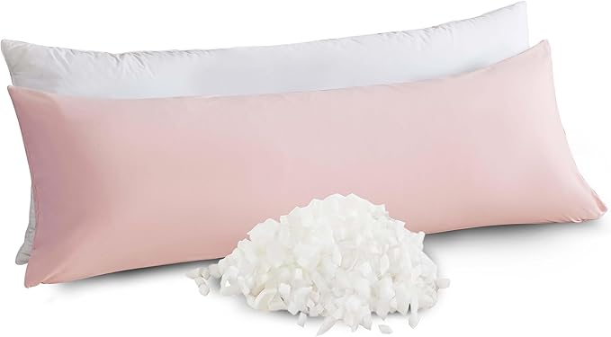 WhatsBedding Memory Foam Body Pillow with 100% Cotton Jersey Knitted Cover, Luxury Soft Large Long Pillow for Adults, Firm Full Body Pillow with Removable Zippered Pillow Case - Pink