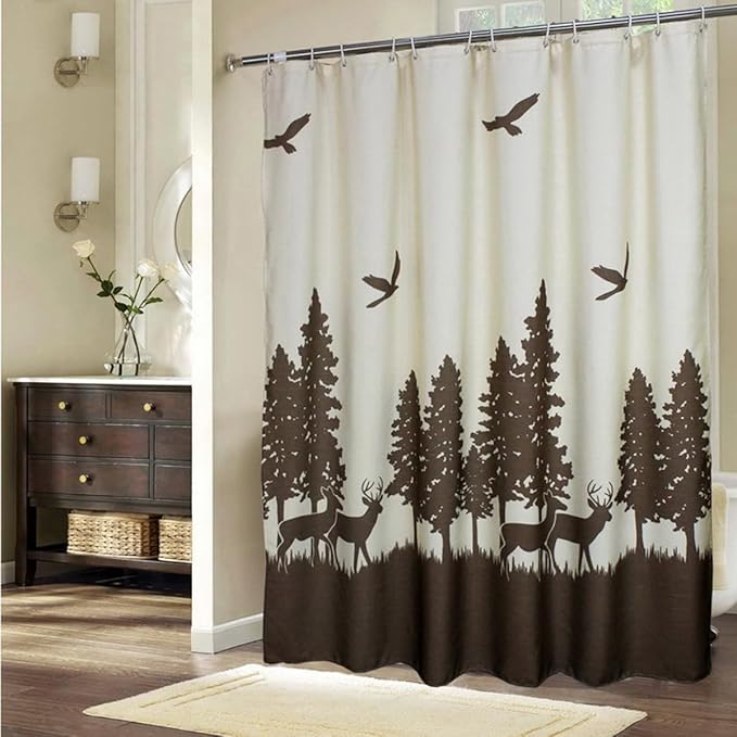 Reindeer Print Shower Curtain for Bathroom Decor, Shower Curtain Liner 70.8" x 78.7" Waterproof Polyester Fabric Animal Silhouette Art Bath Curtain with 12 Hooks