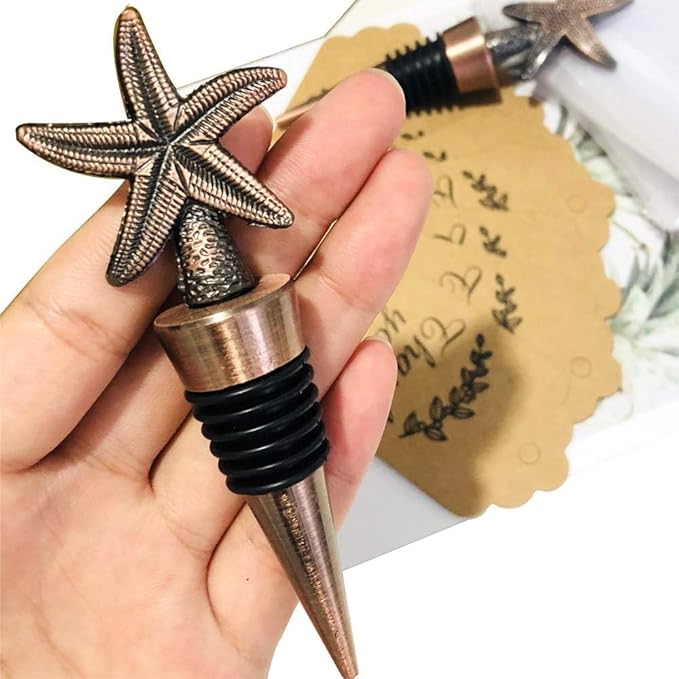 12PCS Valentine's Day Wedding Favors for Guests,Zinc Alloy Decorative Starfish Wine and Beverage Bottle Stoppers Caps Reusable Plug Keep Wine Fresh (12,Bronze Starfish)