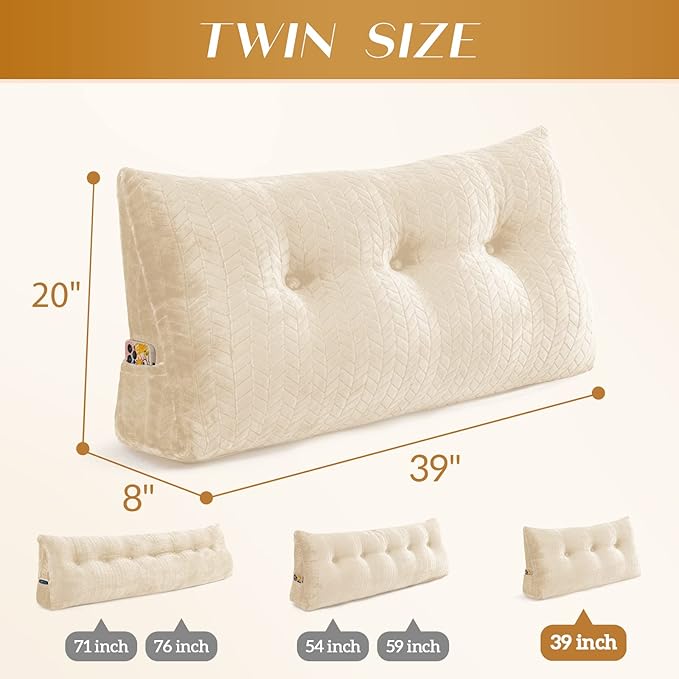 Triangular Wedge Headboard Pillow Large Bolster Bed Rest Reading Pillow Backrest Positioning Support Bolster Cushion with Removable Cover