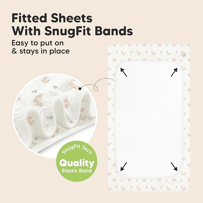 2-Pack Waterproof Crib Sheets for Boys,Girls-Viscose Derived from Bamboo Crib Sheets Neutral,Crib Mattress Protector Sheet,Soft Toddler Bed Sheets,Fitted Baby Crib Sheets Girl,Boy(Nibbles/Bruce)