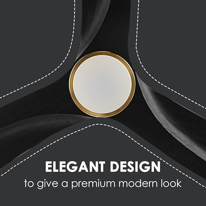 WINGBO Ceiling Fan, 60 Inch DC, 3 Wood Blades, Brass Finish, Remote Control, Reversible, LED Light, ETL Listed