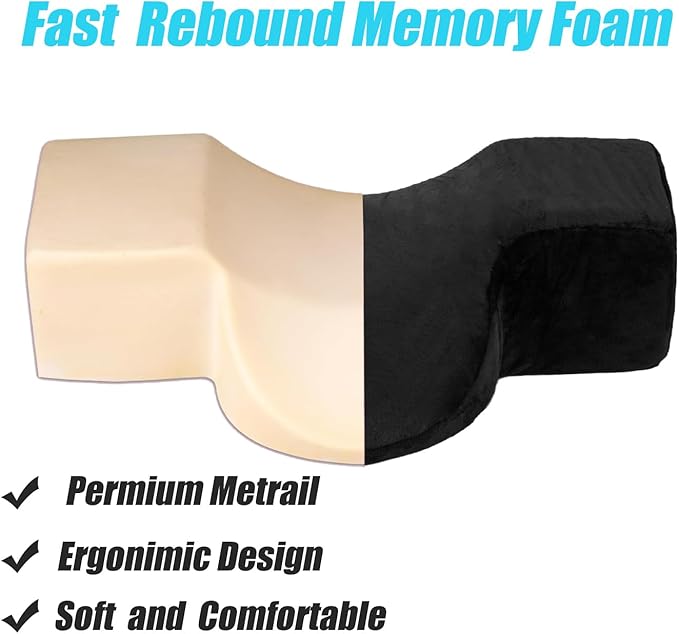 Salon Eyelash Extension Neck Pillow Memory Foam Lash Pillow with Neck and Back Support,Ergonomic lash Bed Pillow with Velvet Pillowcase Beauty Lash Pillow for Lash Extensions（Black）