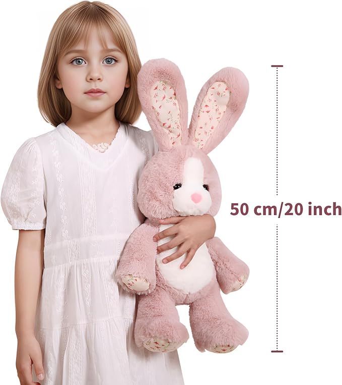 20 inch Long Ear Bunny Plush, Pink Bunny Weighted Stuffed Animals, Big Rabbit Plushies Pillow Toys, Birthday Gift for Kids and Adults.