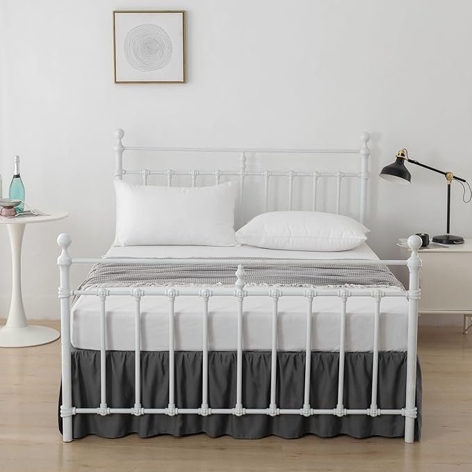 Bed Skirt Queen Size Ruffled Bed Skirt with Split Corners, 12 Inch Drop Dust Ruffle Bed Skirt with Platform, Dark Grey, 12" Queen