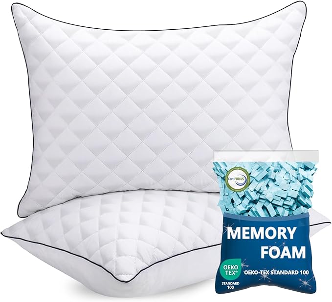 AS AWESLING Soft Pillows for Sleeping - Shredded Memory Foam Bed Pillows Set of 2 for Side Back Stomach Sleepers (Queen(20 * 30 inches))
