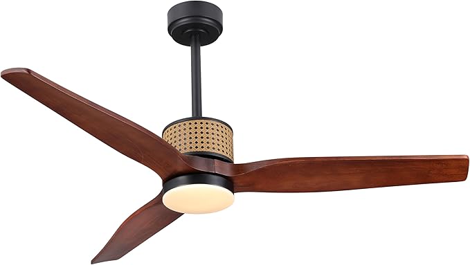 52" Ceiling Fan with Light and Remote, 3 Solid Wood Blades, Noiseless Reversible DC Motor Ceiling Fan with 4.5"/12" Downrods for Bedroom/Living Room/Porch (Black/Walnut)