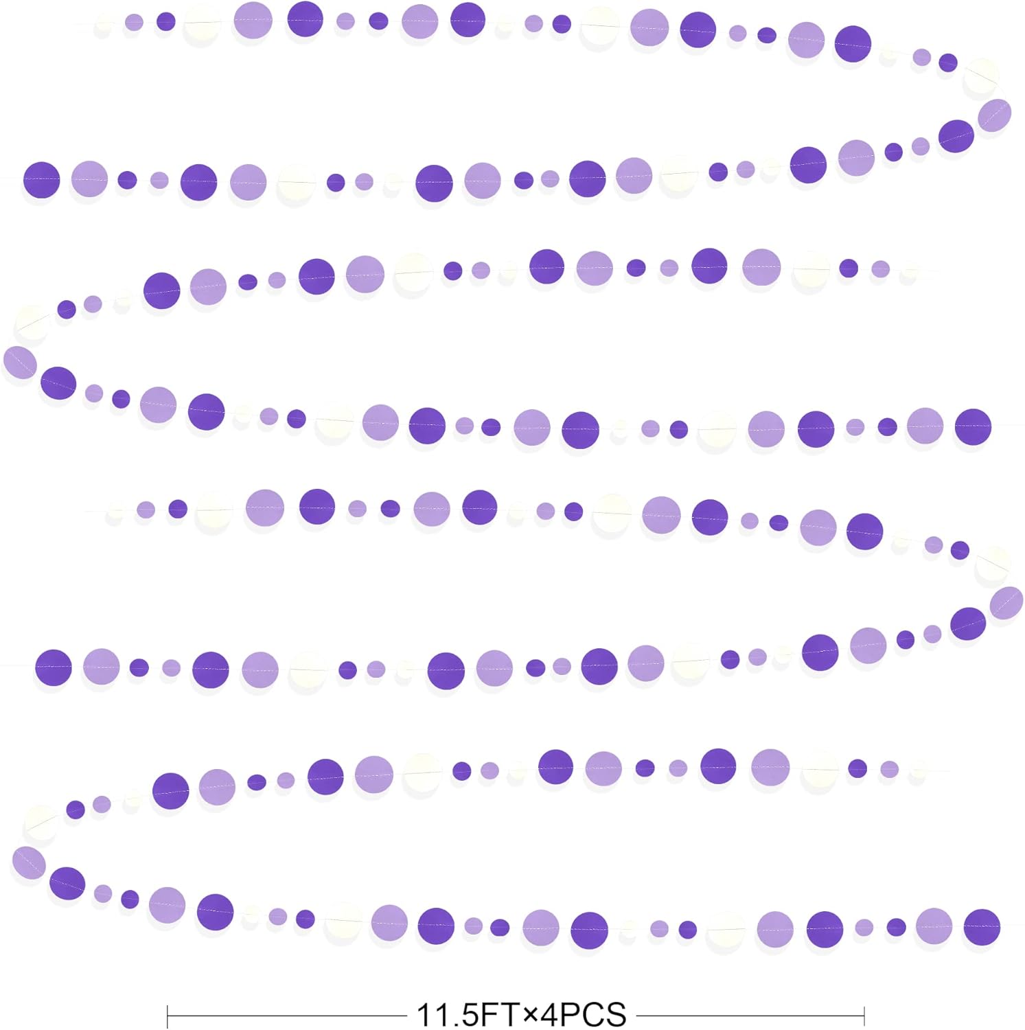 46 Ft Purple and White Circle Dots Garland Lavender Hanging Paper Polka Dot Streamer for Birthday Anniversary Engagement Wedding Baby Bridal Shower Valentine Day Lilac Theme Party Decorations Supplies
