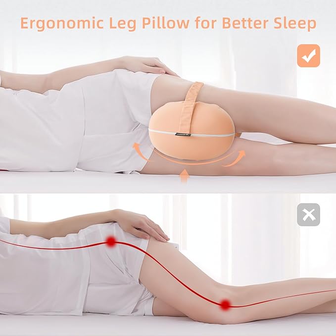 Knee Pillow for Side Sleepers - Memory Foam Leg Pillow for Side Sleeping - Comfortable Soft Side Sleeper Leg Positioner Pillows for Pregnancy, Hip Pain, Spine Alignment (Peachpuff)