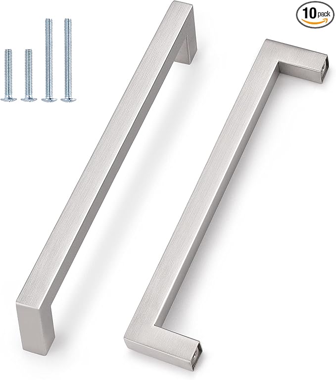 Probrico Kitchen Cabinet Drawer Handles Stainless Steel 7-3/5 Inch Hole Spacing Brushed Nickel Pulls 8 Inch Total Length 10 Pack