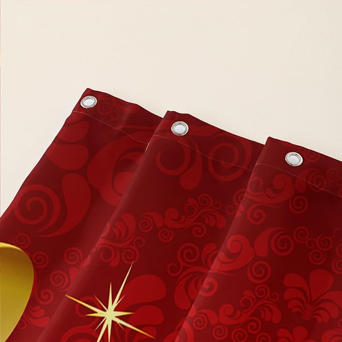 AILONEN Red and Gold Shower Curtain,Red Rose Hearts Printed Bath Curtain,Romantic Luxury Rose Flower Waterproof Curtain for Bathroom Decor 72" W x 96" H